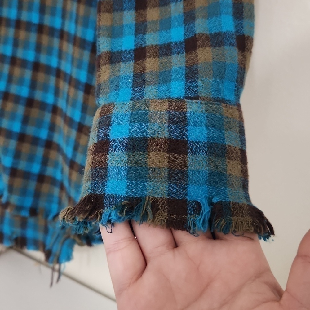One 24 Rags Flannel Button Down Plaid Shirt Small Raw Hem Oversized Fall - Picture 3 of 12